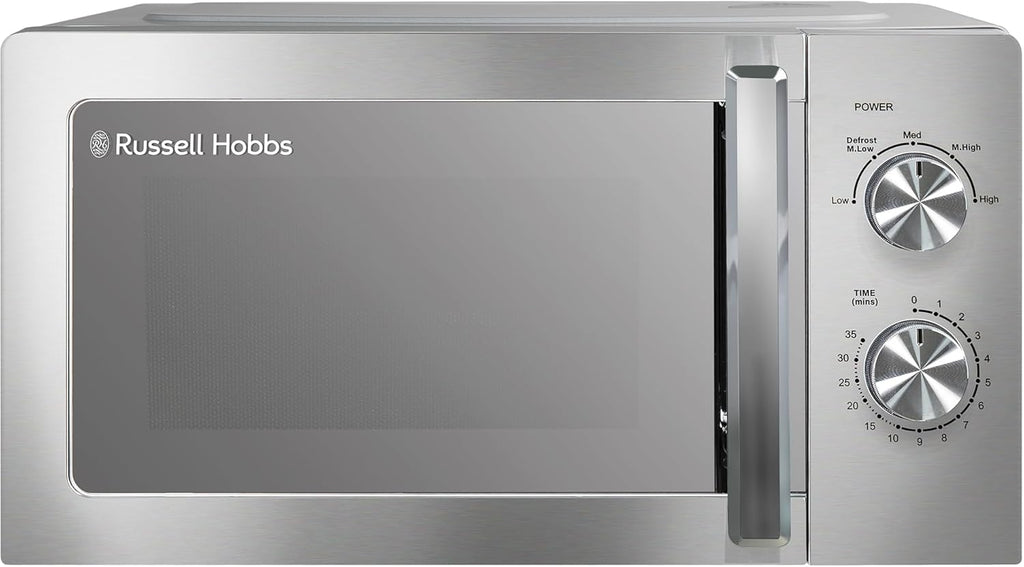 Russell Hobbs Stainless Steel Microwave 20 Litre 800W Solo Manual with 5 Power Levels, Defrost Function & Easy Clean, 35 Minute Timer, RHMM827SS